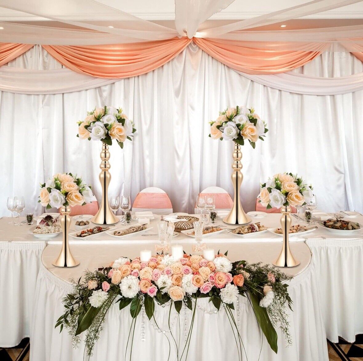 24pc Gold Metal Floral Centerpieces | 3 Sizes | 12, 15, 20”