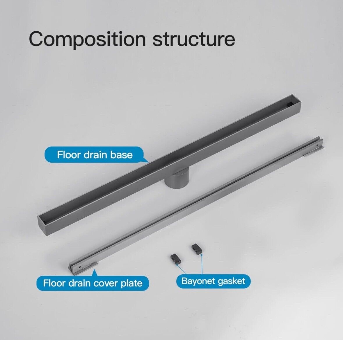 Submarine 24” Linear Shower Ultra Narrow Stainless Steel Drain Grey-New