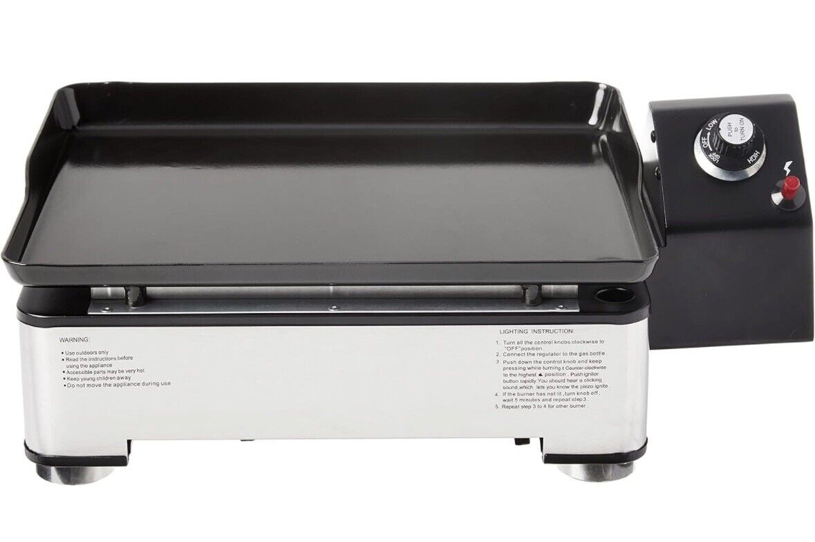 Amazon Basics Outdoor 18" Tabletop Gas Outdoor Griddle With Enamel Coating Top