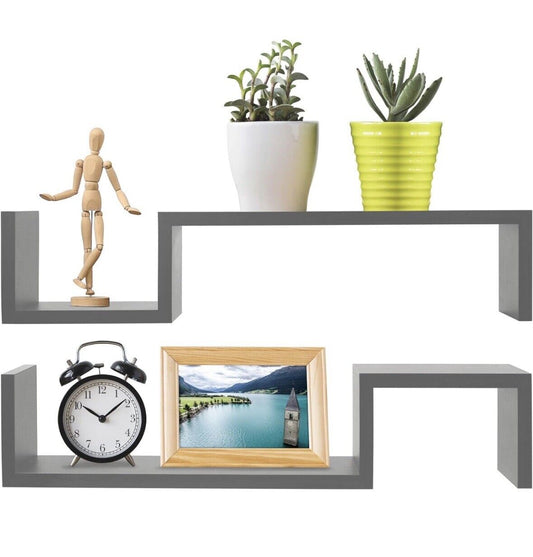 GreenCo “S” Shaped Floating Shelf (2 Pack) Gray
