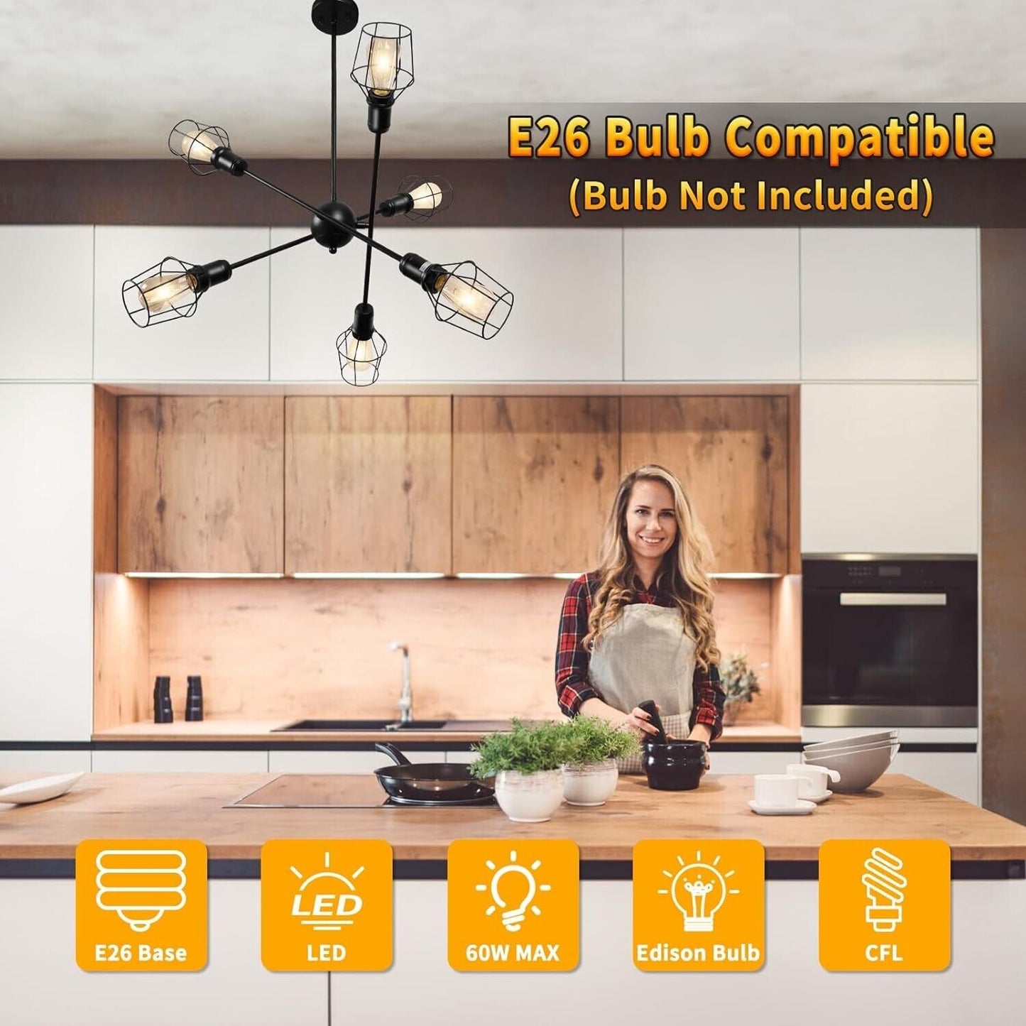 6-Light Farmhouse Industrial Island Pendant Light Fixture
