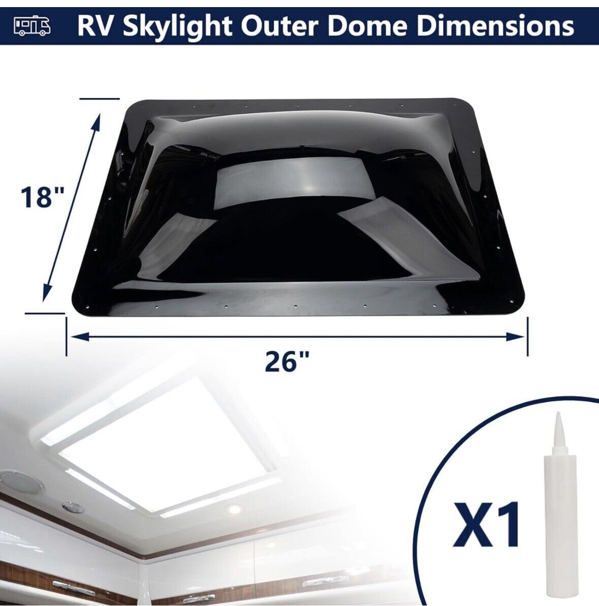 RV Skylight Outer Dome | 14" X 22" Universal Outer Skylight (Smoke)