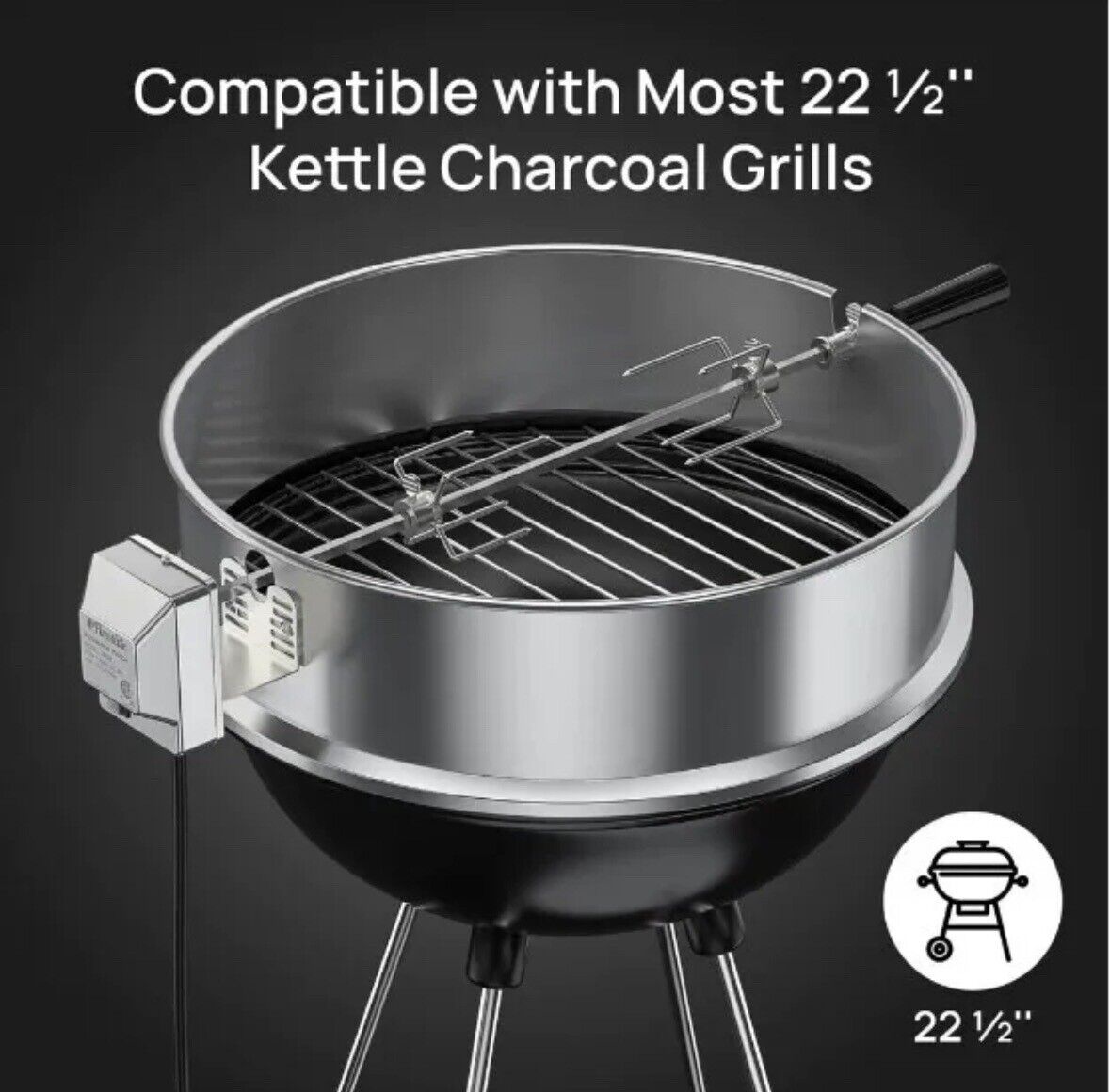 TURBRO BBQ Rotisserie Ring Kit for 22" Kettle Charcoal Grills Stainless Steel