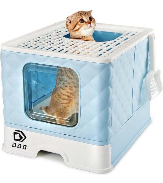 DDD Cat Litter Box with Lid Cover &  Scoop Front Entry Top Exit