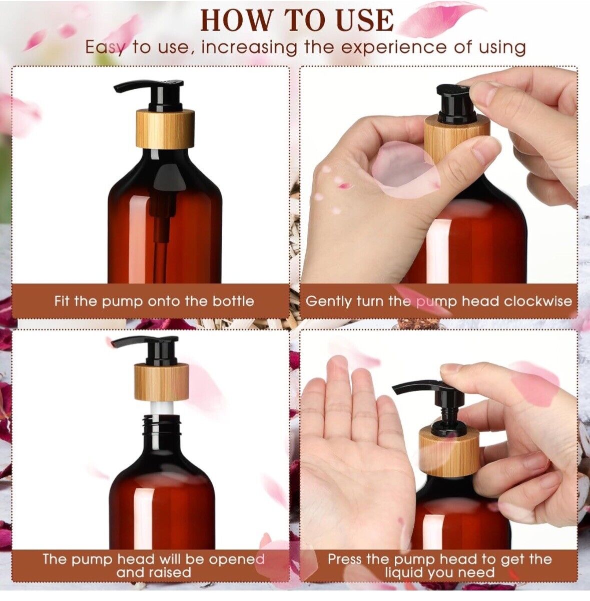 Dandat 6 Pcs Plastic Body Wash Pump Dispenser 16 oz Amber & Olive