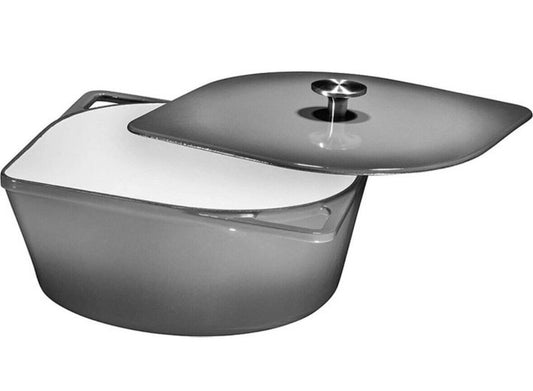 5 Quart Cast Iron Enameled Dutch Oven Modern Squoval Shaped Design, Gray