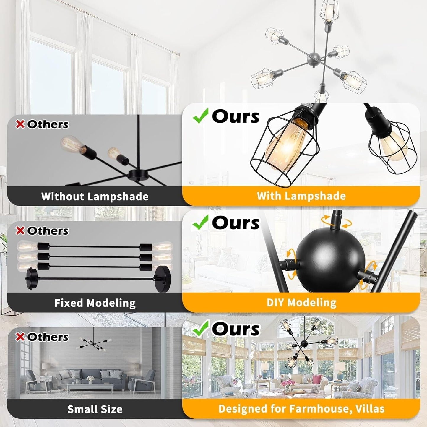 6-Light Farmhouse Industrial Island Pendant Light Fixture
