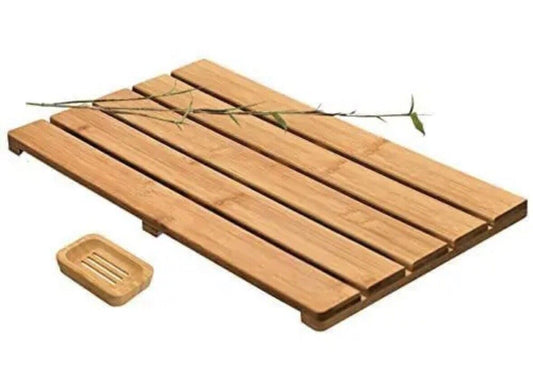 ZPirates Bamboo Bath Mat with Soap Dish - Bathmat (26”x16”)