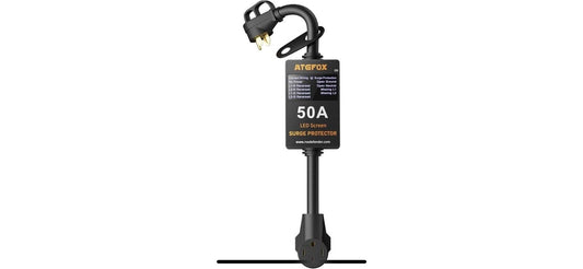 ATGFOX 50 Amp 125V RV Camper Surge Protector Waterproof Cover 3.5" LED Screen