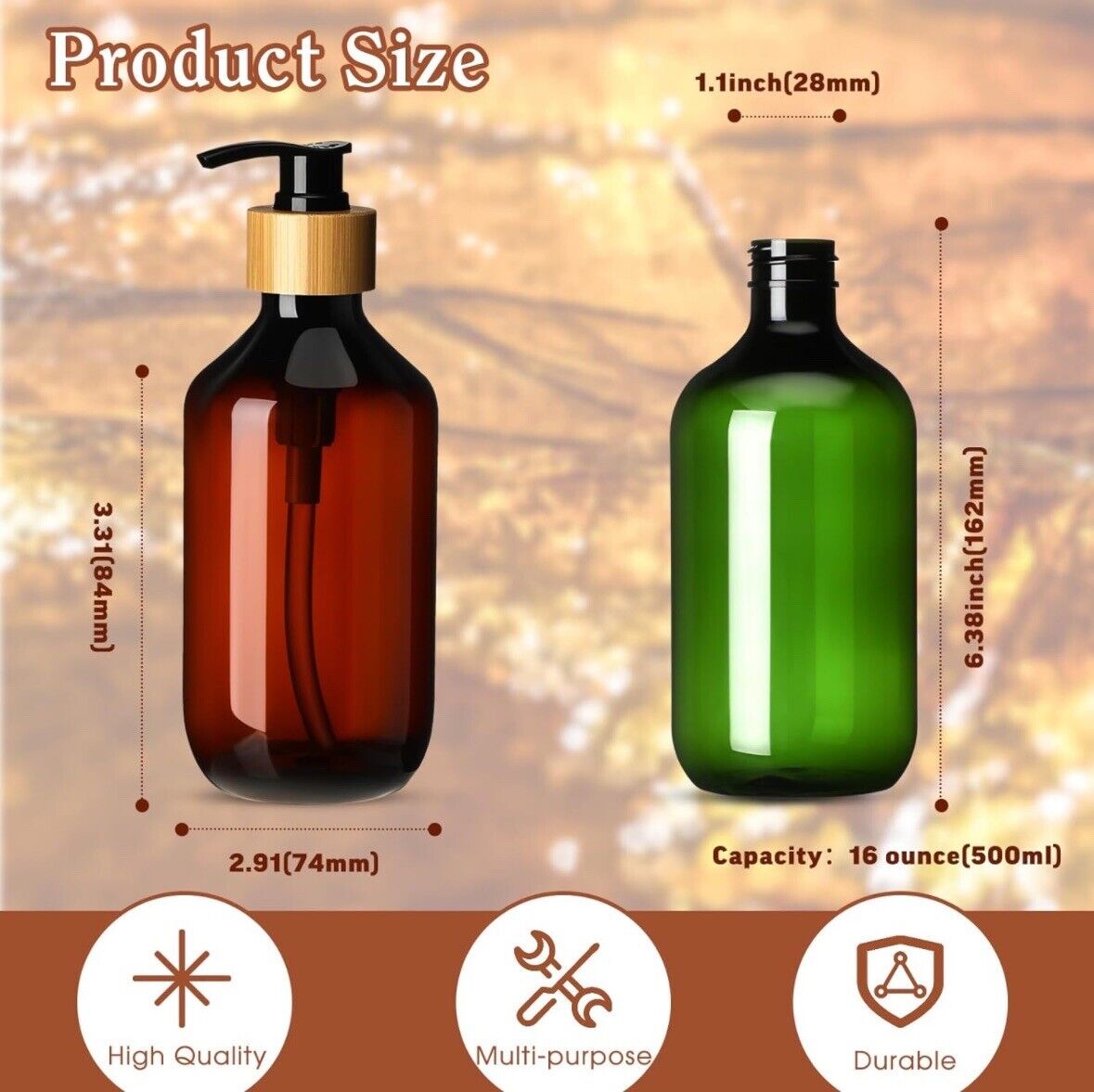 Dandat 6 Pcs Plastic Body Wash Pump Dispenser 16 oz Amber & Olive