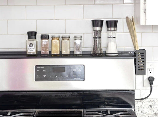 Magnetic Stove Spice Rack Organizer 30” Shelf For Stove With 3 Wood Utensils