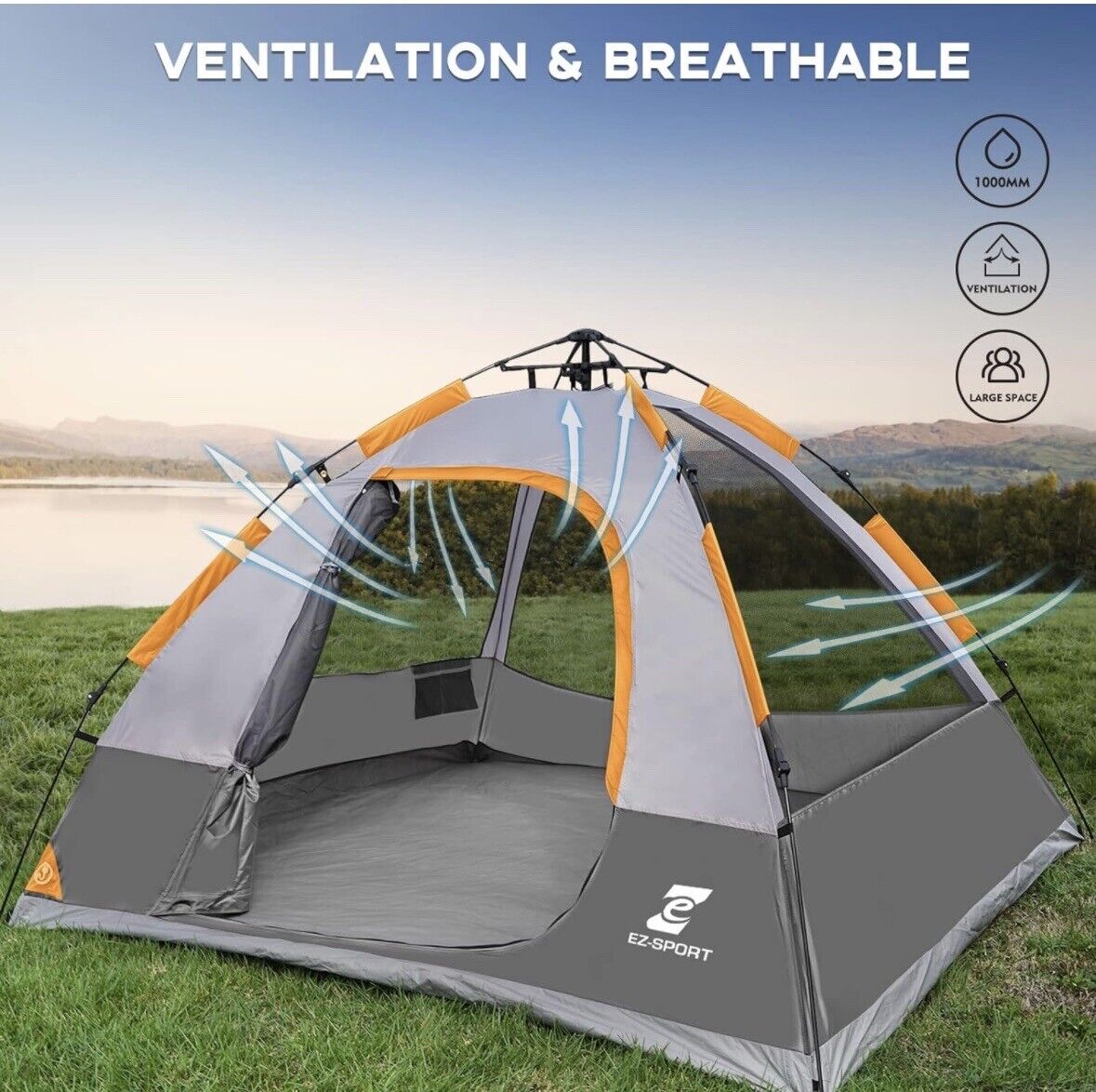 Ez-Sport Pop up Camping Tent - 4 Person Instant Easy Set up Family Tent with Rem