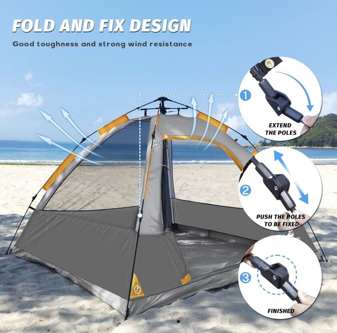 Ez-Sport Pop up Camping Tent - 4 Person Instant Easy Set up Family Tent with Rem