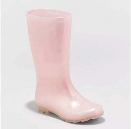 Cat And Jack Pink Glimmer Translucent Shimmer Rain Boots WATERPROOF Size 13