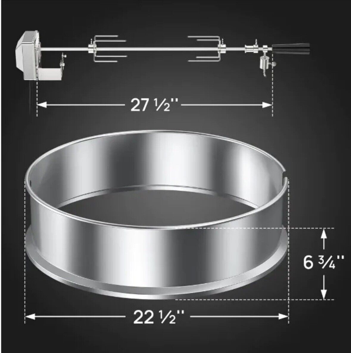 TURBRO BBQ Rotisserie Ring Kit for 22" Kettle Charcoal Grills Stainless Steel
