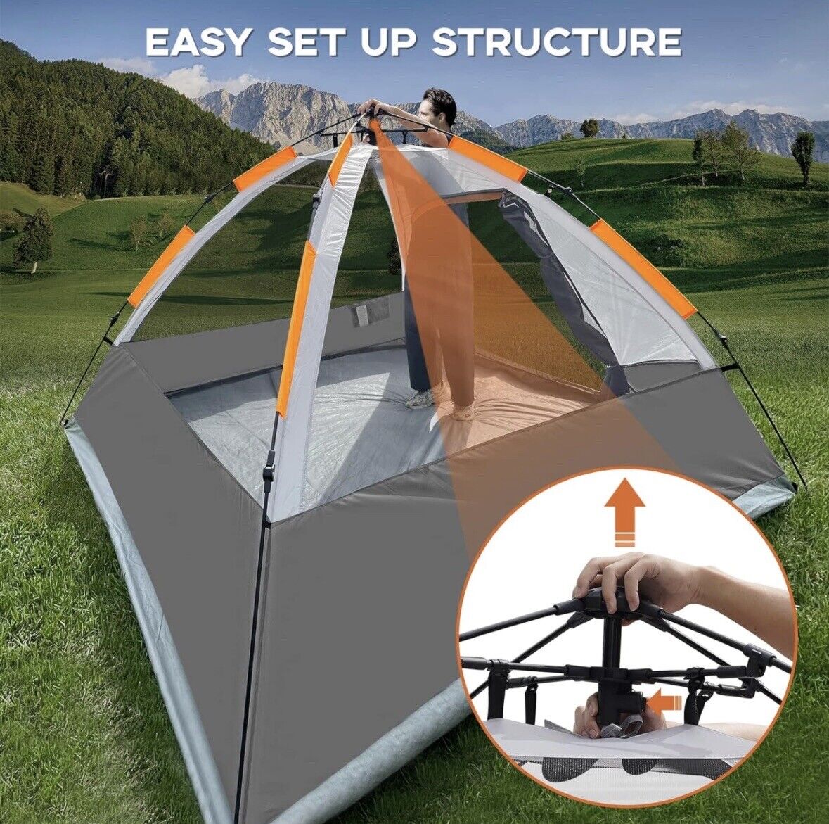 Ez-Sport Pop up Camping Tent - 4 Person Instant Easy Set up Family Tent with Rem