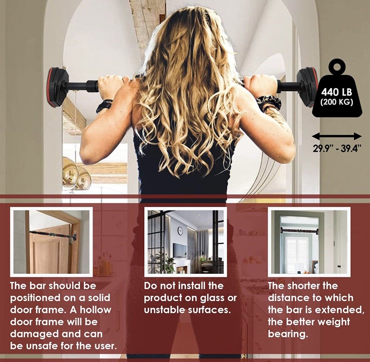 Doorway Pull Up Bar, Chin Up Bar 440 Lb Rated