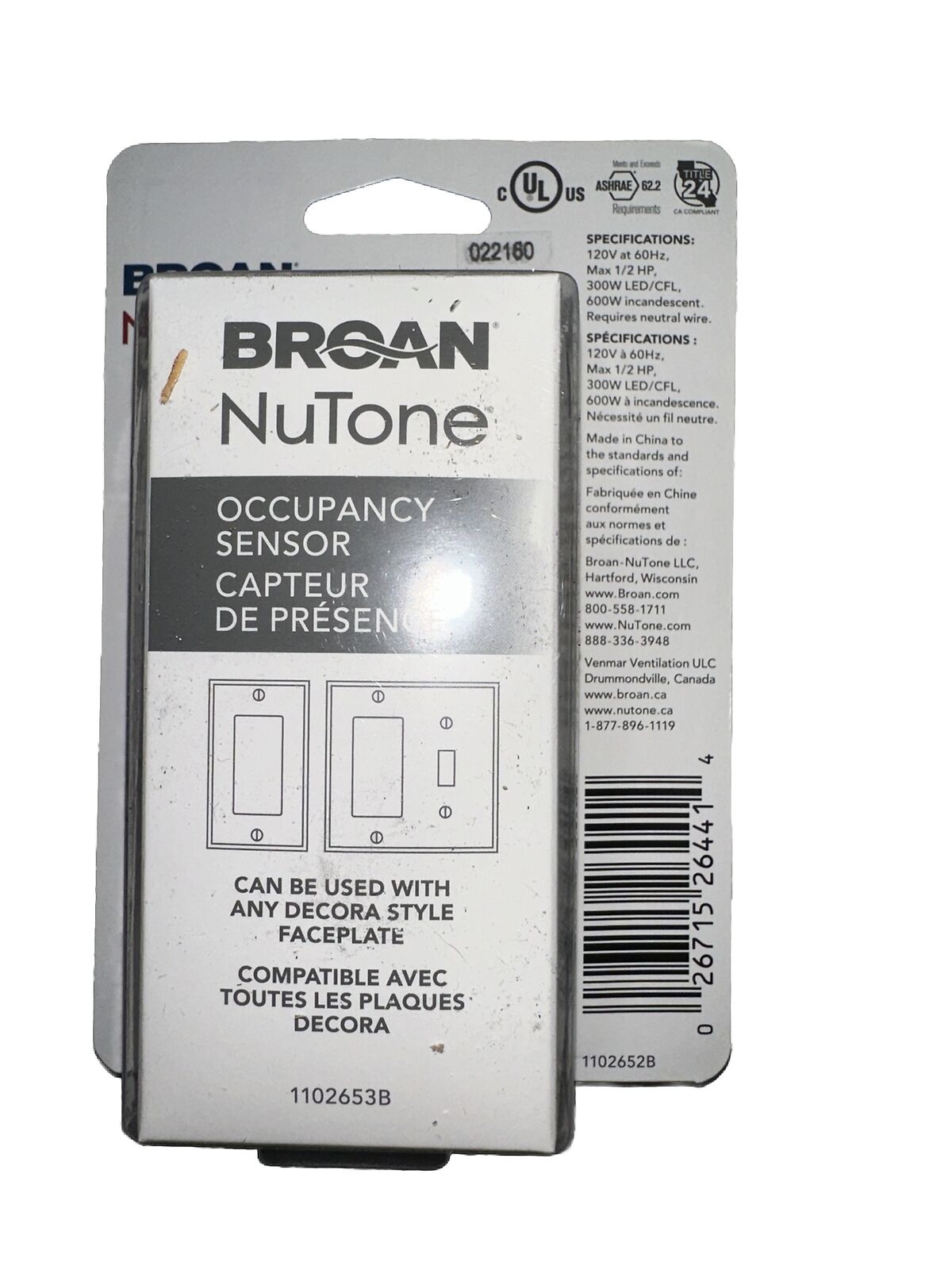 Broan NuTone MS100WR Occupancy Sensor