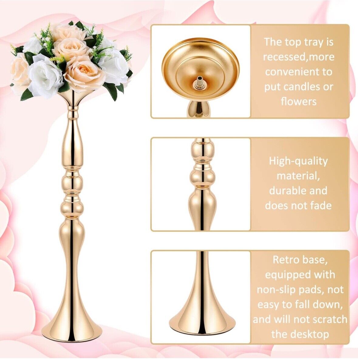 24pc Gold Metal Floral Centerpieces | 3 Sizes | 12, 15, 20”