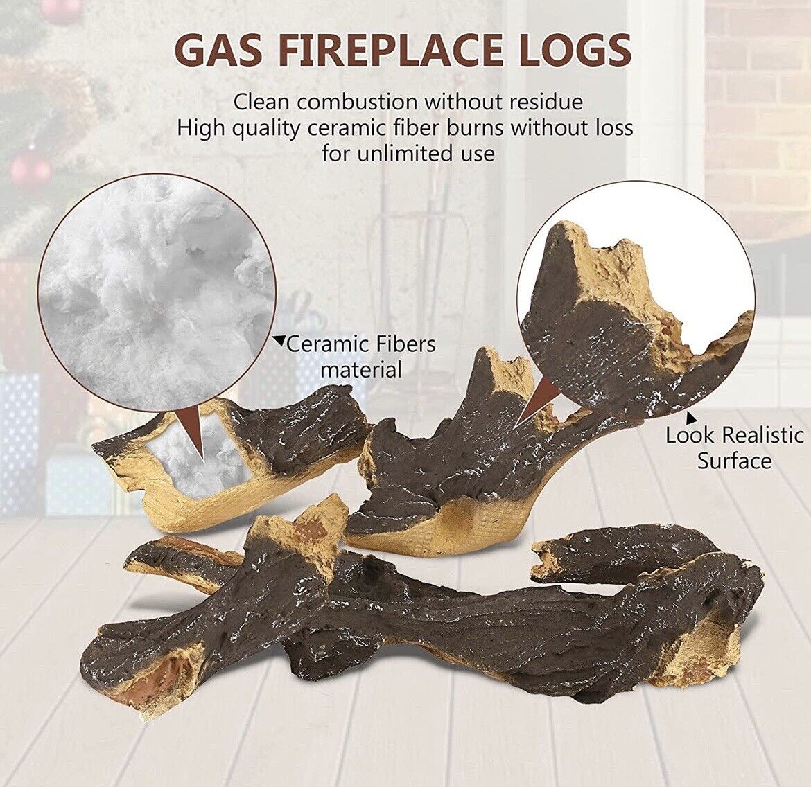 QuliMetal 6-pc Ceramic Wood Logs Set
